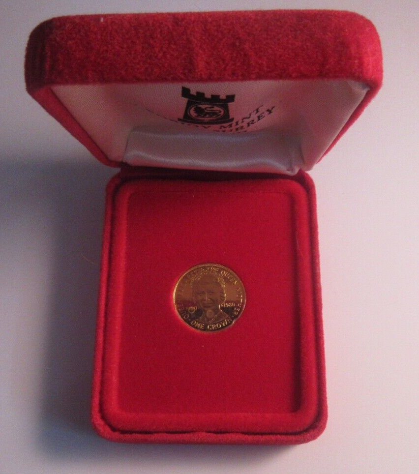 1980 GOLD Queen Mother 1 Crown 5g Isle of Man Coin Sealed in Original Box