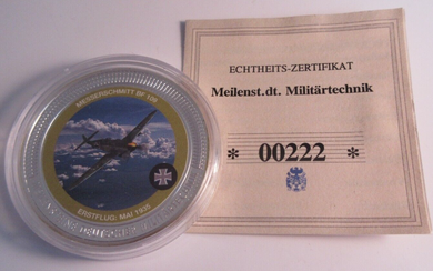 2010 MESSERSCHMITT BF 109 SILVER PLATED PROOF MEDALLION WITH COA & CLEAR FLIP