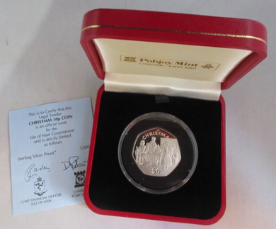 1998 CHRISTMAS 50P FIFTY PENCE SILVER PROOF IOM 50P WITH COA & BOX - RARE COIN