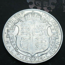 Load image into Gallery viewer, 1914 GEORGE V BARE HEAD FIRST COINAGE 1/2 CROWN SPINK 4011 CROWNED SHIELD Cc2
