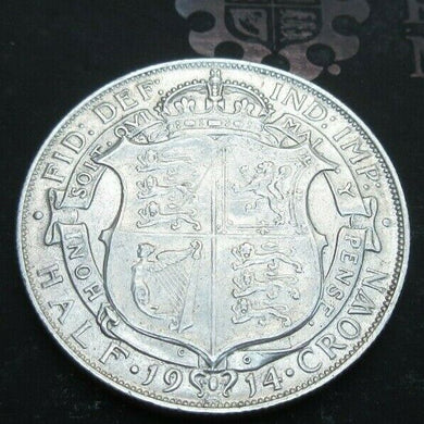 1914 GEORGE V BARE HEAD FIRST COINAGE 1/2 CROWN SPINK 4011 CROWNED SHIELD Cc2