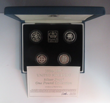 Load image into Gallery viewer, 1994-1997 Royal Mint UK Silver Proof Piedfort 4 x £1 Coin Set Box/COA
