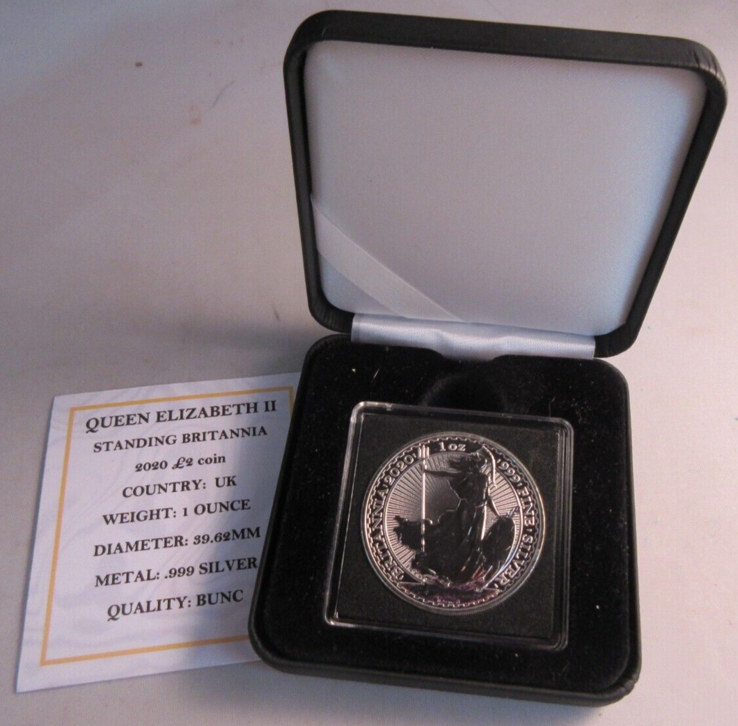 2020 QEII STANDING BRITANNIA  1oz SILVER BU £2 TWO POUNDS COIN BOX & COA