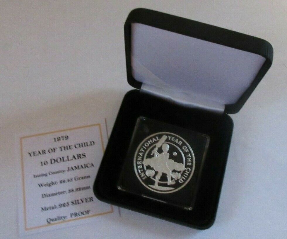 1979 YEAR OF THE CHILD JAMAICA 10 DOLLARS SILVER PROOF COIN COA & BOX