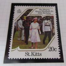 Load image into Gallery viewer, 1986 QEII 60TH BIRTHDAY &amp; ROYAL WEDDING ST KITTS STAMPS &amp; ALBUM SHEET
