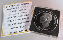 Load image into Gallery viewer, 2017 YEAR OF THREE KINGS KING GEORGE VI FALKLAND ISLANDS ONE CROWN COIN CAP &amp;COA
