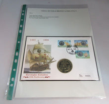 Load image into Gallery viewer, 1492-1992 CHRISTOPHER COLUMBUS 500TH ANNIVERSARY 5 CROWNS COIN COVER PNC
