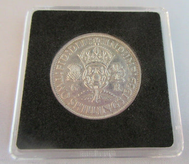 1939 KING GEORGE VI BARE HEAD .500 SILVER FLORIN TWO SHILLING COIN WITH CAPSULE