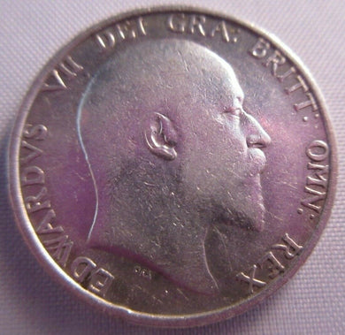1906 KING EDWARD VII BARE HEAD VF+ .925 SILVER ONE SHILLING COIN IN CLEAR FLIP